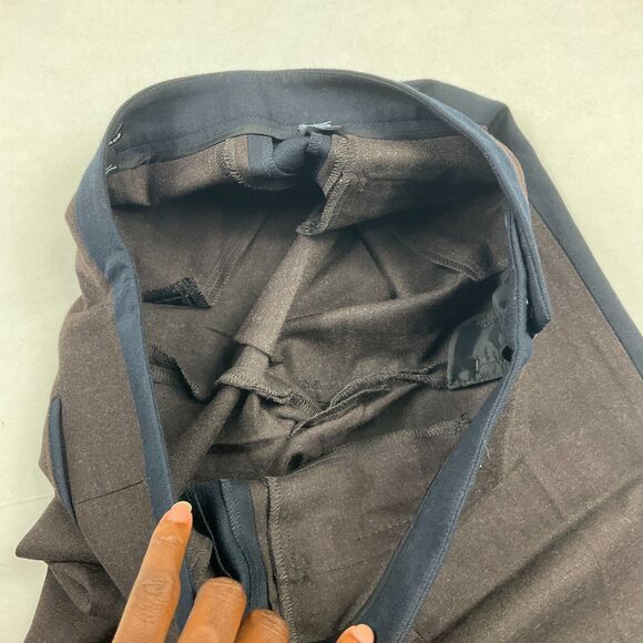 Club Monaco Womens Wool Blend Pants 2 Brown Contrast Side Stripe Leather Trim - Picture 11 of 13